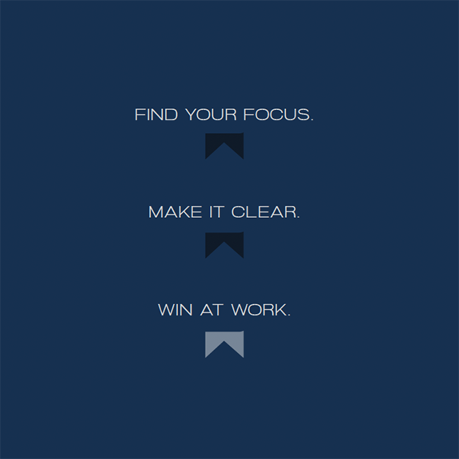 Tagline graphic saying "find your focus, make it clear, win at work."