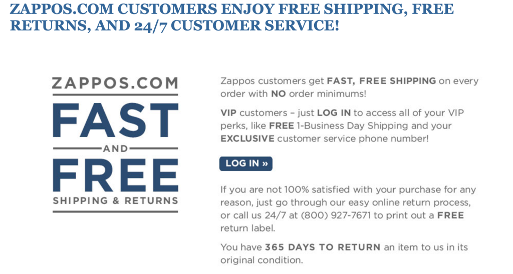 Zappos free shipping & 365 day returns